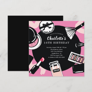 Makeup Birthday Party Invitation Kaart