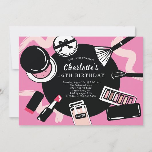 Makeup Birthday Party Invitation Kaart (Voorkant)