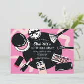 Makeup Birthday Party Invitation Kaart (Staand voorkant)