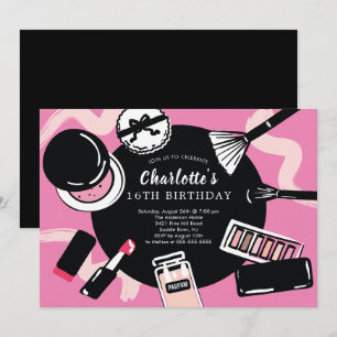 Makeup Birthday Party Invitation Kaart