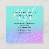 Makeup blauwgroen zeemeermin paarse glitter script vierkante visitekaartje (Achterkant)