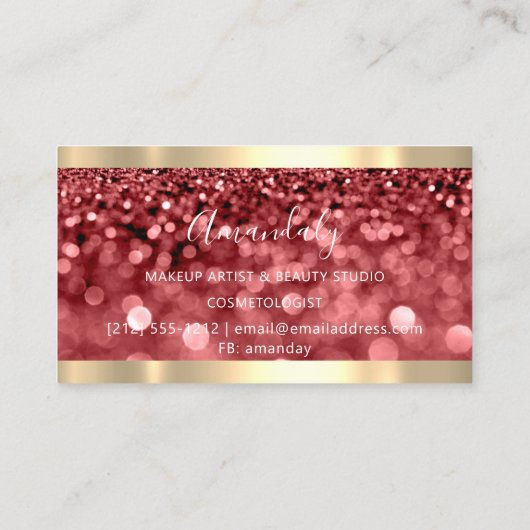 Makeup Blue Glitter Burgundy Glam Nails Floral Visitekaartje (Achterkant)