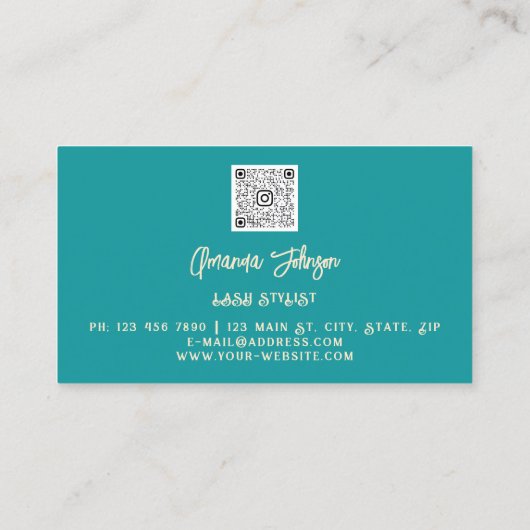 Makeup Blue Gold Eyelash Qr Code Ivory Blauwgroen Visitekaartje (Achterkant)