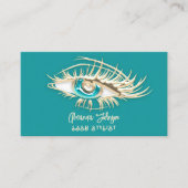 Makeup Blue Gold Eyelash Qr Code Ivory Blauwgroen Visitekaartje (Voorkant)