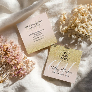 Makeup blush chic gold glitter logo monogram vierkante visitekaartje