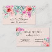Makeup blush chic mint roze florale waterverf visitekaartje (Voorkant / Achterkant)