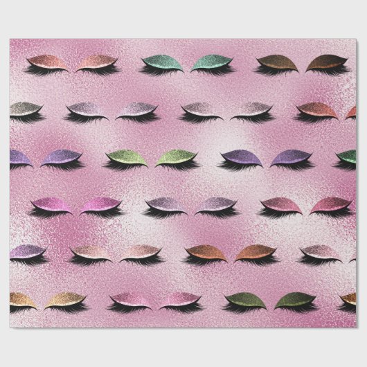 Makeup Blush Eyes Glass Pink Rose Glitter Lashes Cadeaupapier (Vlak)