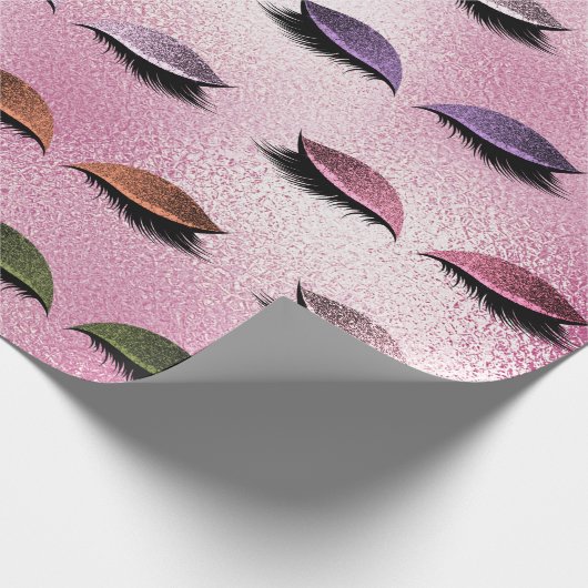 Makeup Blush Eyes Glass Pink Rose Glitter Lashes Cadeaupapier (Hoek)