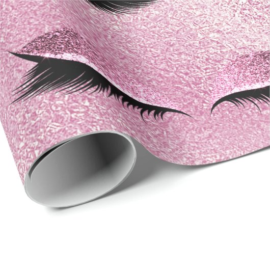 Makeup Blush Eyes Glass Pink Rose Glitter Lashes Cadeaupapier (Rol Hoek)