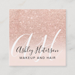 Makeup blush roos gold glitter script monogram vierkante visitekaartje