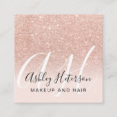 Makeup blush roos gold glitter script monogram vierkante visitekaartje (Voorkant)