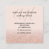 Makeup blush roos gold glitter script monogram vierkante visitekaartje (Achterkant)