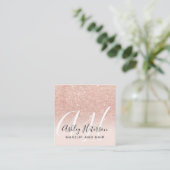 Makeup blush roos gold glitter script monogram vierkante visitekaartje (Staand voorkant)