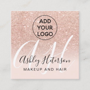 Makeup blush roos goud glitter logo monogram vierkante visitekaartje
