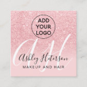 Makeup blush roze logo monogram vierkante visitekaartje (Voorkant)