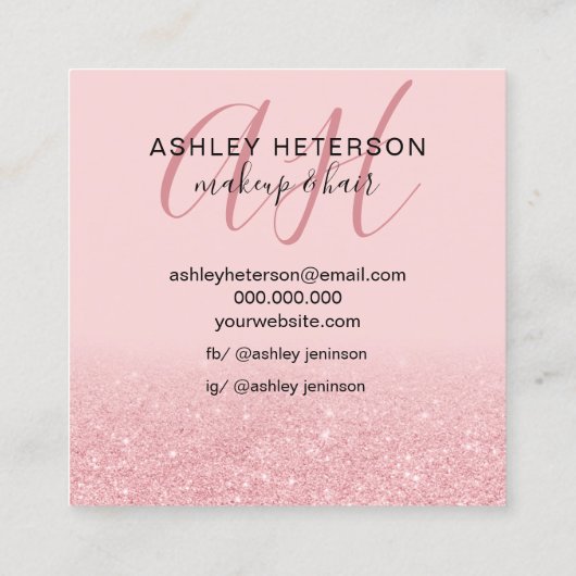 Makeup blush roze logo monogram vierkante visitekaartje (Achterkant)