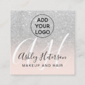 Makeup blush Silver Glitter logo monogram Vierkante Visitekaartje (Voorkant)