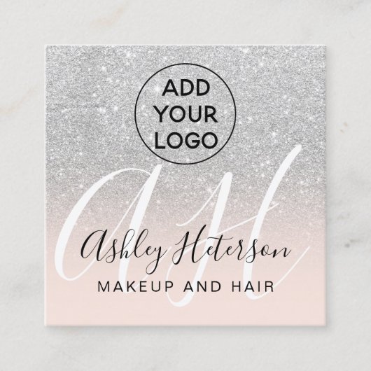 Makeup blush Silver Glitter logo monogram Vierkante Visitekaartje (Voorkant)