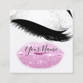 Makeup Boutique Pink Lips Lash QR Code Grey Vierkante Visitekaartje (Voorkant)