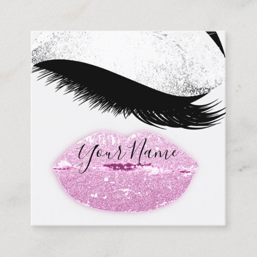 Makeup Boutique Pink Lips Lash QR Code Grey Vierkante Visitekaartje (Voorkant)