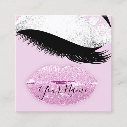 Makeup Boutique Pink Lips Lash QR Code Vierkante Visitekaartje (Voorkant)