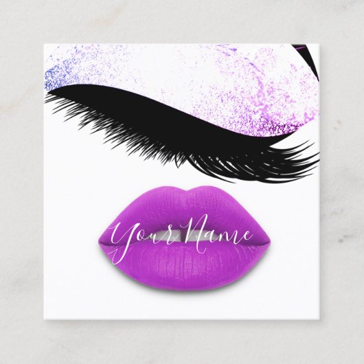 Makeup Boutique White Kiss Paars Lips Lash QRCode Vierkante Visitekaartje (Voorkant)