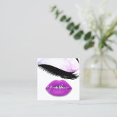 Makeup Boutique White Kiss Paars Lips Lash QRCode Vierkante Visitekaartje (Staand voorkant)