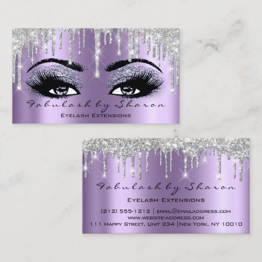 Makeup Brow Eyelash Grey Silver Paarse Drives Visitekaartje (Voorkant / Achterkant)