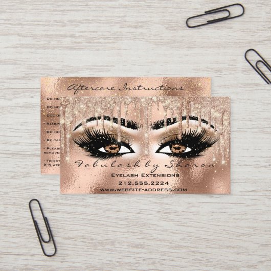 Makeup Brown Eyebrow Lashes Drip Aftercare Visitekaartje (Voorkant / Achterkant in situ)