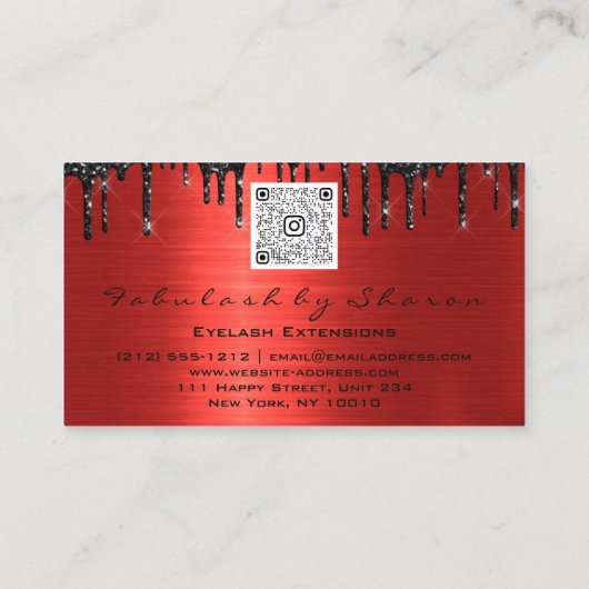 Makeup Brows Eyelashes Extension Red Black Drip QR Visitekaartje (Achterkant)