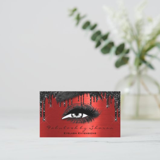 Makeup Brows Eyelashes Extension Red Black Drip QR Visitekaartje (Staand voorkant)