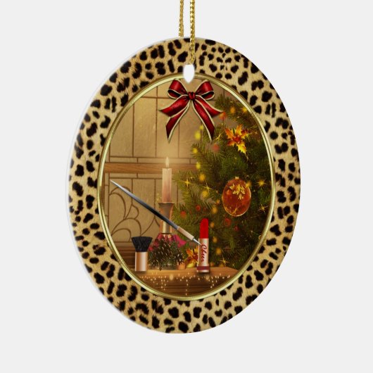 Makeup Cheetah Print Round Ornament (Rechts)