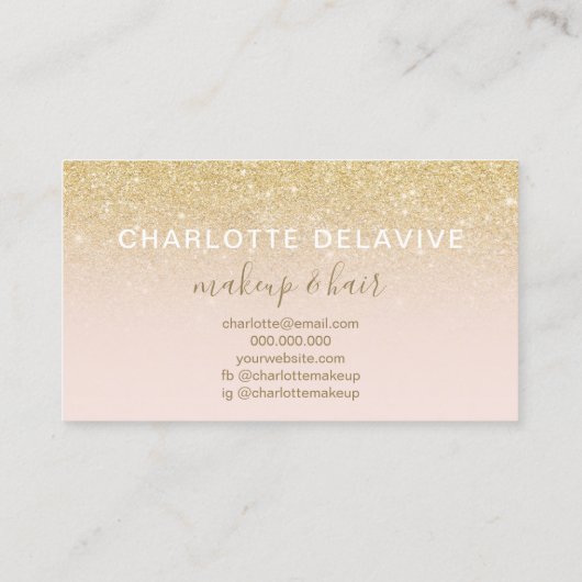Makeup chic gold glitter blush ombre roze script visitekaartje (Achterkant)