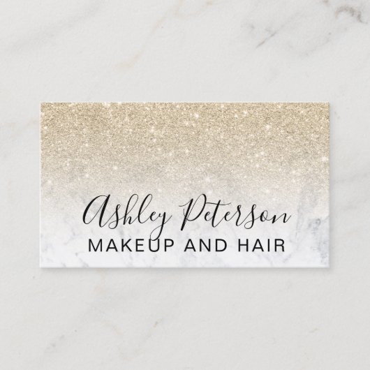 Makeup chic typografie marmer licht goud glitter visitekaartje (Voorkant)