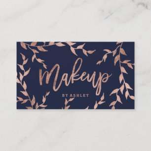 Makeup chic typography roos gold floral navy blue visitekaartje
