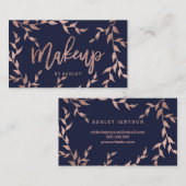 Makeup chic typography roos gold floral navy blue visitekaartje (Voorkant / Achterkant)