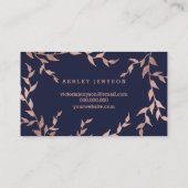 Makeup chic typography roos gold floral navy blue visitekaartje (Achterkant)