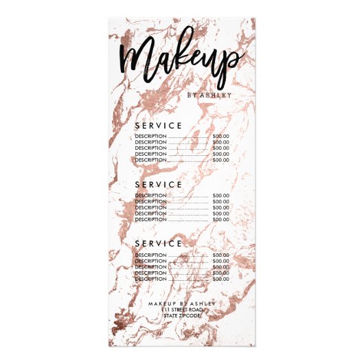 Makeup chic typography roos gold marmer price list reclamekaart (Voorkant)