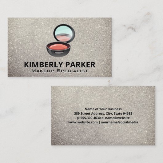 Makeup Compact | Glitter-achtergrond Visitekaartje (Voorkant / Achterkant)