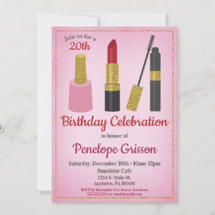 Makeup Cosmetic Birthday Invitation Beauty Spa Kaart