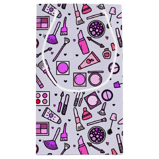 Makeup Cosmetics Illustrated Pink Pattern Klein Cadeauzakje (Achterkant)