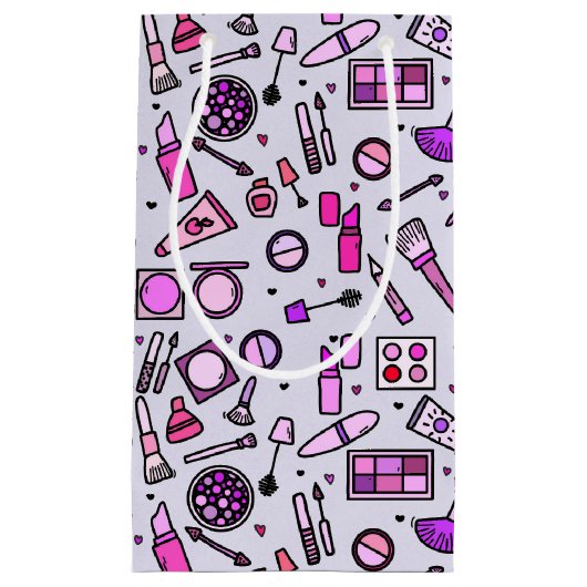 Makeup Cosmetics Illustrated Pink Pattern Klein Cadeauzakje (Voorkant)