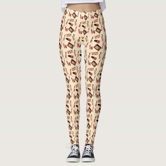 Makeup Cosmetics Pattern Trendy Cosmetology Leggings (Voorkant)