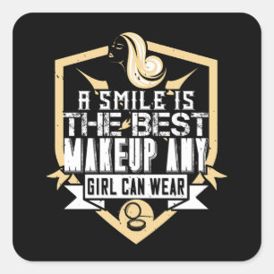 Makeup - een glimlach is de beste make-up vierkante sticker