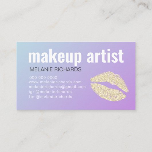 Makeup Elegant blauw Paarse gradiënt Glitter Licht Visitekaartje (Achterkant)