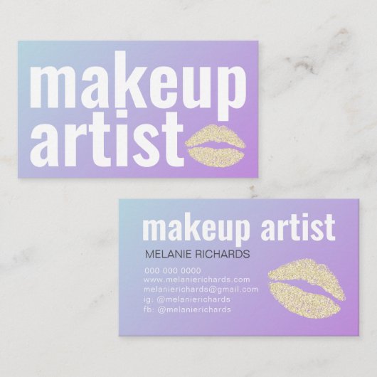 Makeup Elegant blauw Paarse gradiënt Glitter Licht Visitekaartje (Voorkant / Achterkant)