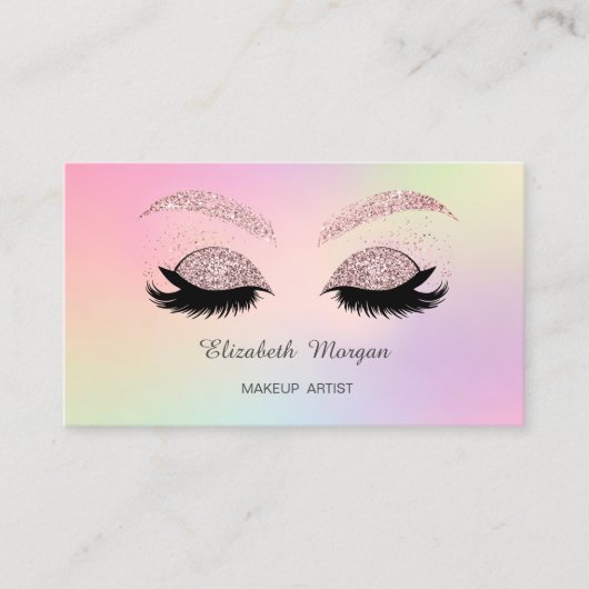 Makeup Elegant Glitter Faux Lashes Holographic Visitekaartje (Voorkant)