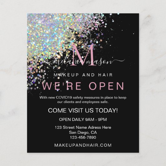 Makeup Elegant Holographic Roos Gold Glitter Black Flyer (Achterkant)