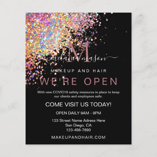 Makeup Elegant Holographic Roos Gold Glitter Black Flyer (Achterkant)