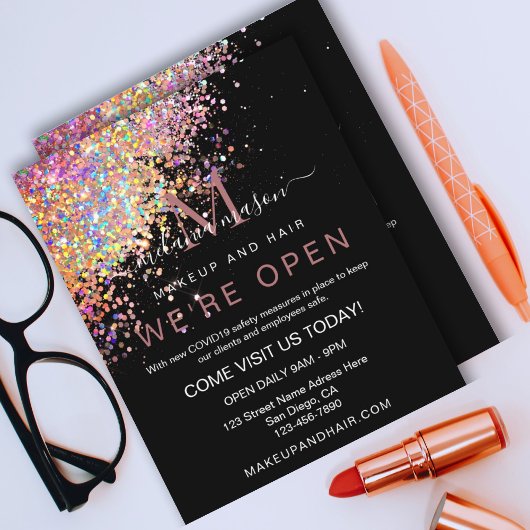 Makeup Elegant Holographic Roos Gold Glitter Black Flyer